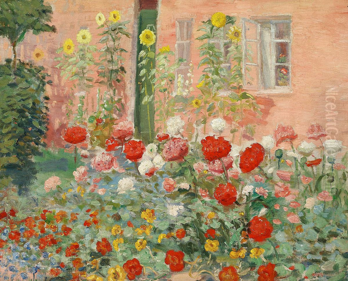 Flowers in the garden of the Ancher family at Markvej in Skagen. Oil Painting by Anna Ancher