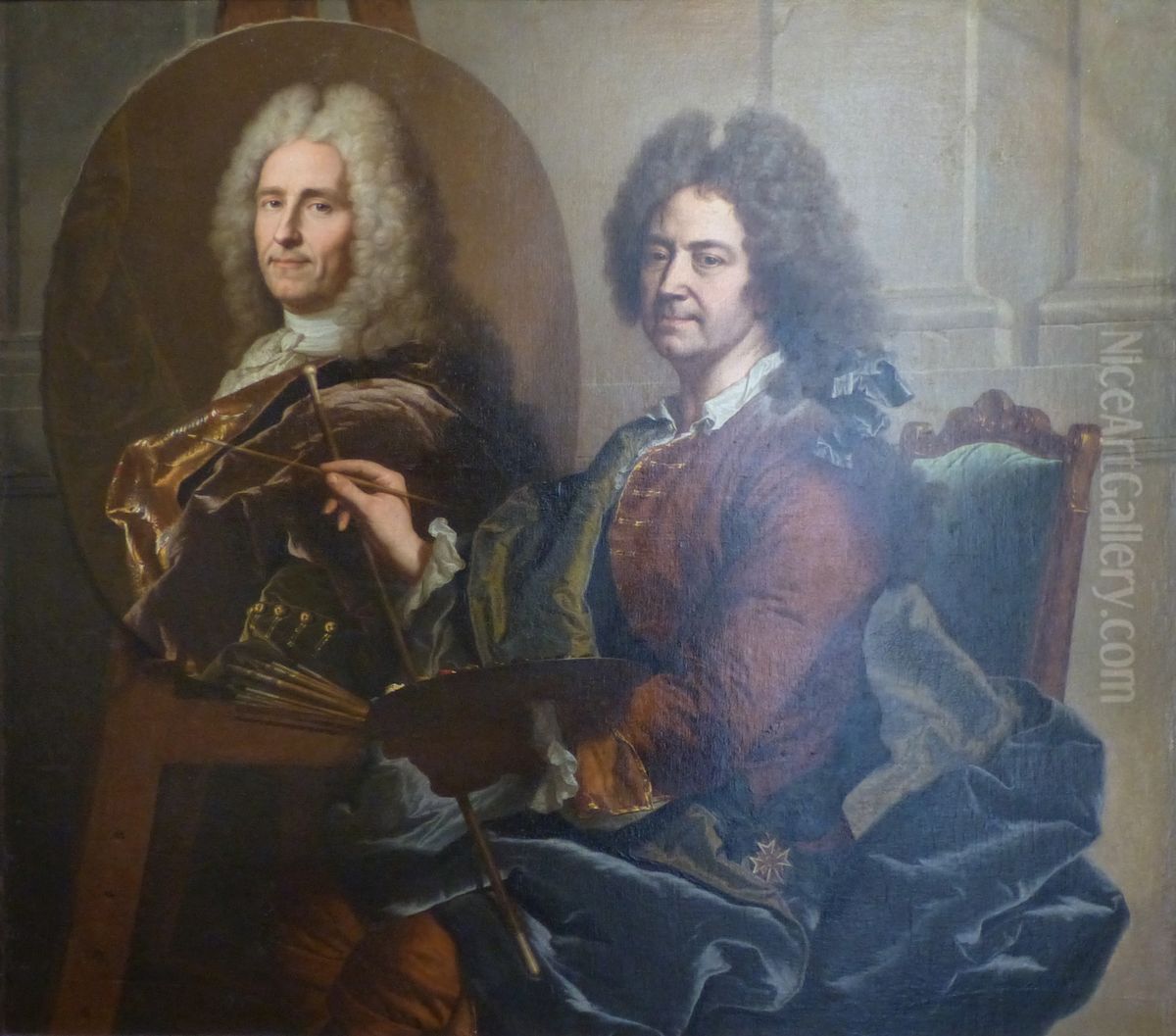 Self Portrait before the Portrait of Francois Castanier Oil Painting by Hyacinthe Rigaud