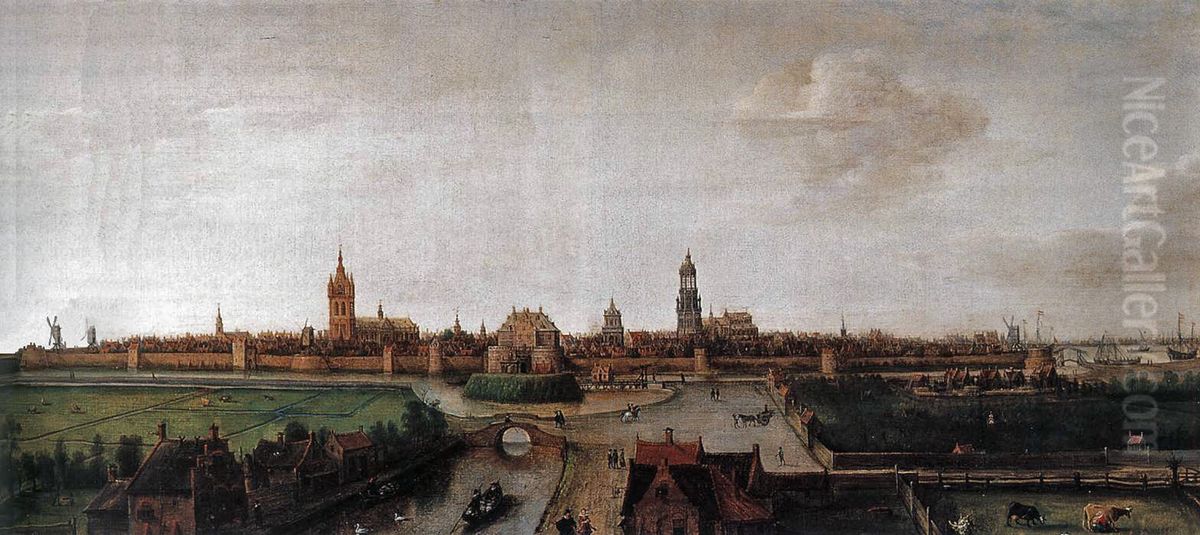 Delft as seen from the west Oil Painting by Hendrick Cornelisz Vroom