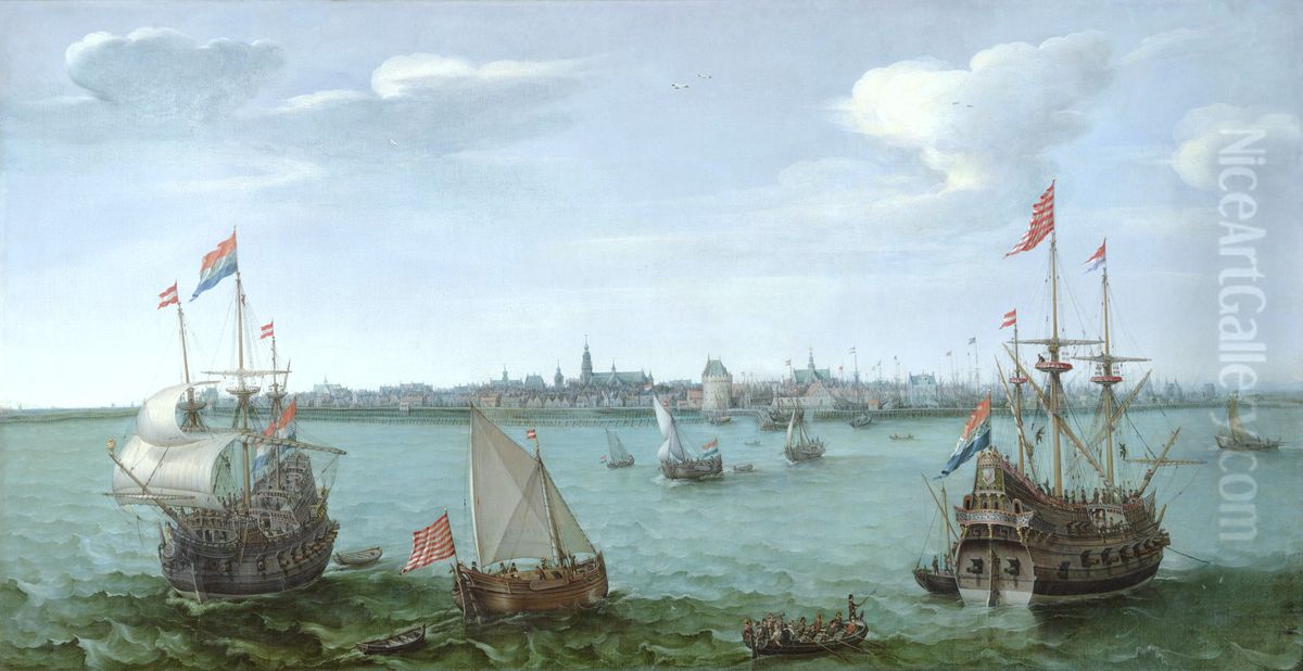 Ships before Hoorn Oil Painting by Hendrick Cornelisz Vroom