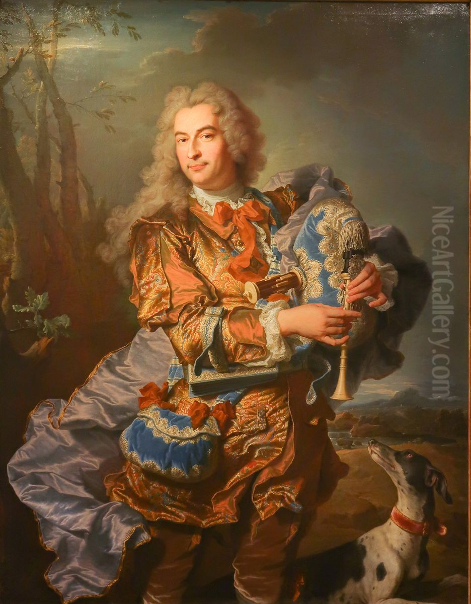 Portrait de Gaspard de Gueidan en joueur de musette Oil Painting by Hyacinthe Rigaud