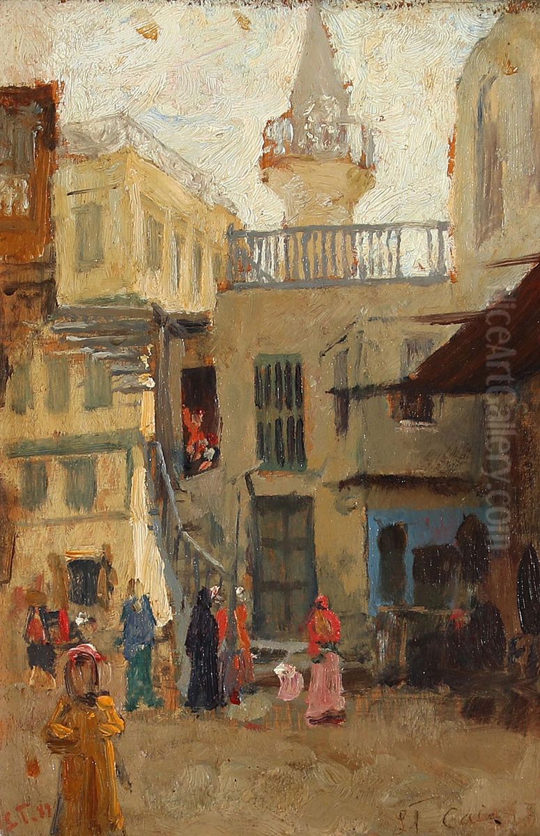 Gadeparti fra Kairo med folkeliv Oil Painting by Laurits Tuxen