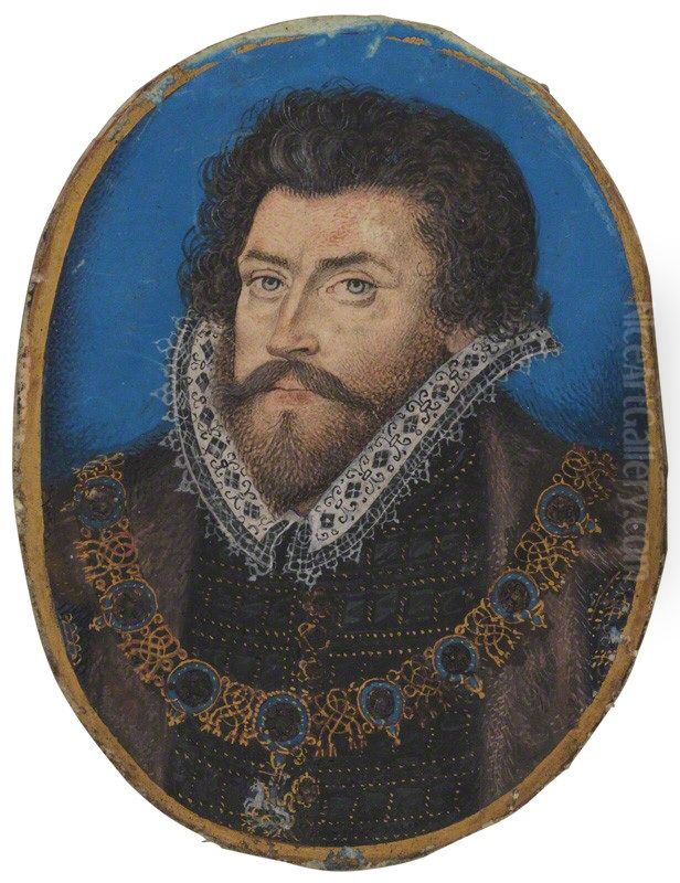 Sir Christopher Hatton Oil Painting by Nicholas Hilliard