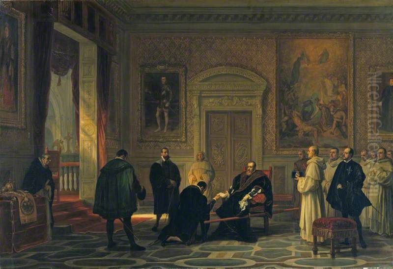 Charles V at the Monastery of San Jeronimo de Yuste Oil Painting by Joseph-Nicolas Robert-Fleury