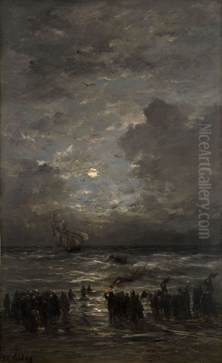 In danger Oil Painting by Hendrik Willem Mesdag