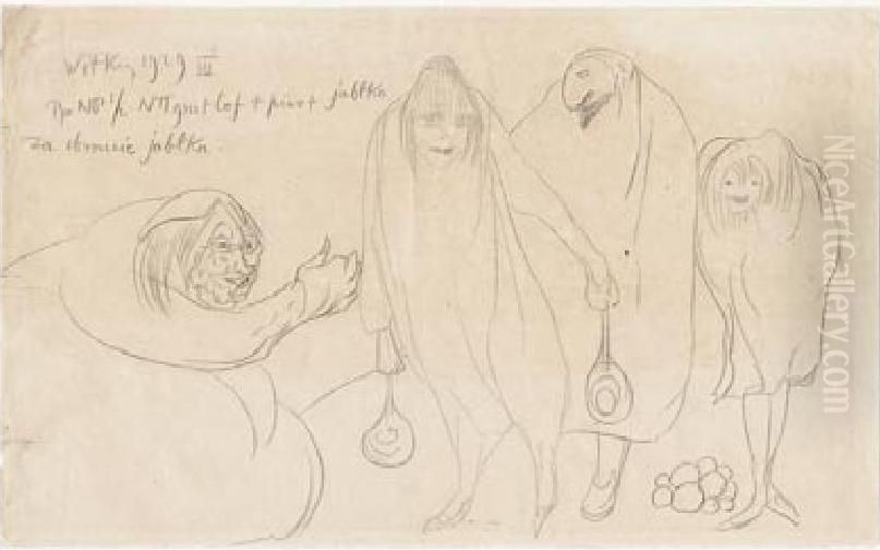 Za obranie jablka Oil Painting by Stanislaw Ignacy Witkiewicz (Witkacy)