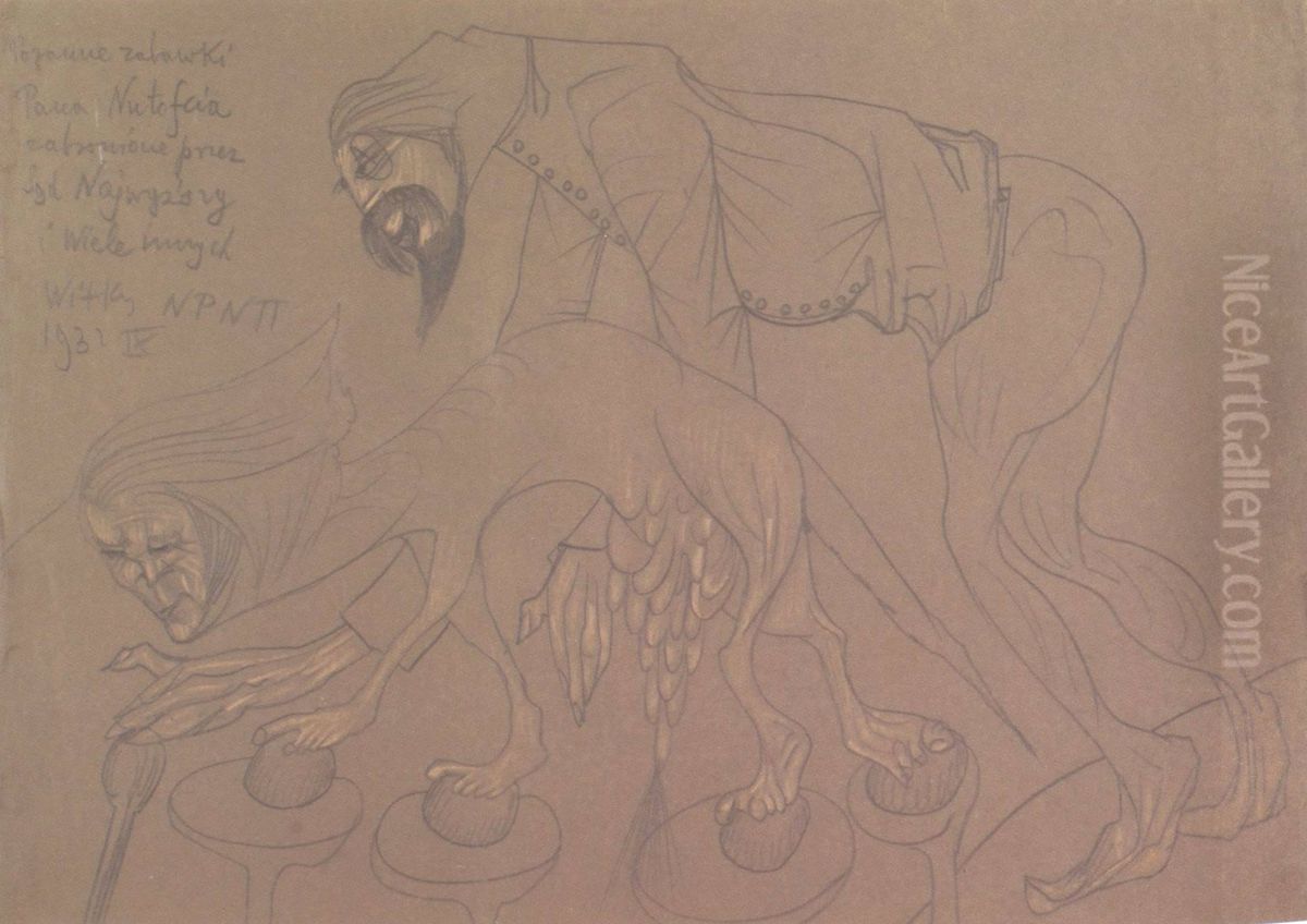 Mr. Nutofcio's morning games of forbiden by the Supreme Court and many others Oil Painting by Stanislaw Ignacy Witkiewicz (Witkacy)