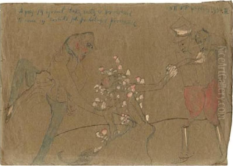 A gdy ja ujrzal taka cala w groszkach, to mu sie zrobilo jak po dobrych proszkach Oil Painting by Stanislaw Ignacy Witkiewicz (Witkacy)