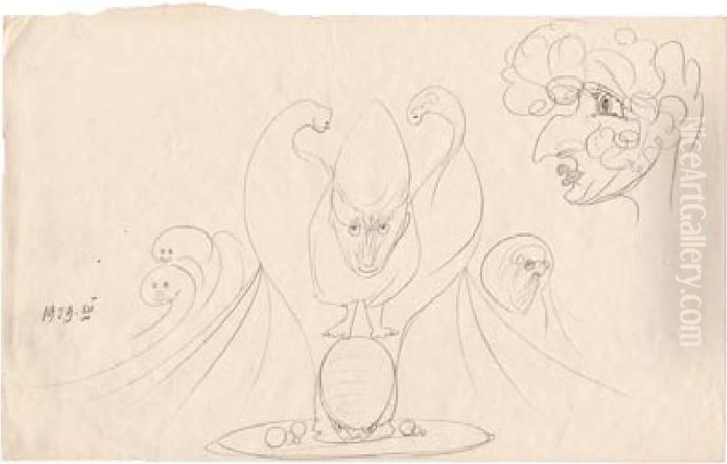 Heraldyczna kompozycja z kobiecym profilem Oil Painting by Stanislaw Ignacy Witkiewicz (Witkacy)