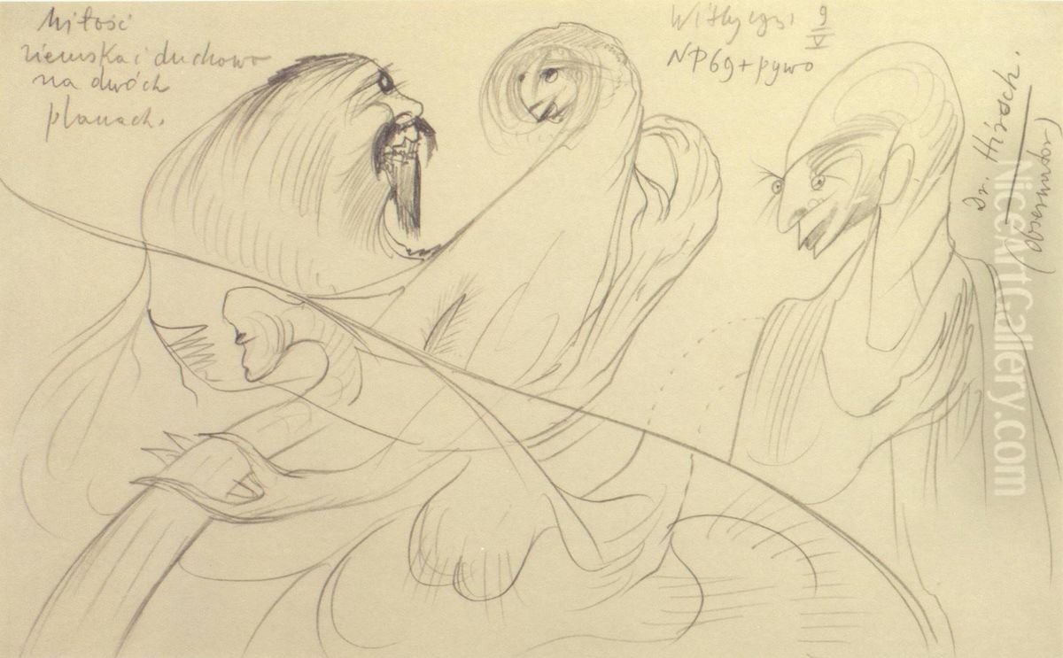 Milosc ziemska i duchowa na dwoch planach Oil Painting by Stanislaw Ignacy Witkiewicz (Witkacy)