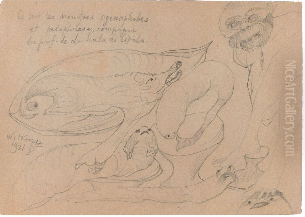 Ce sont les Monstres ogonophobes et pedophiles en compagnie du prof. de La Scala di Cigala Oil Painting by Stanislaw Ignacy Witkiewicz (Witkacy)