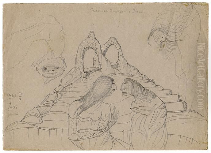 Rozmowa Inkasow o Ince Oil Painting by Stanislaw Ignacy Witkiewicz (Witkacy)