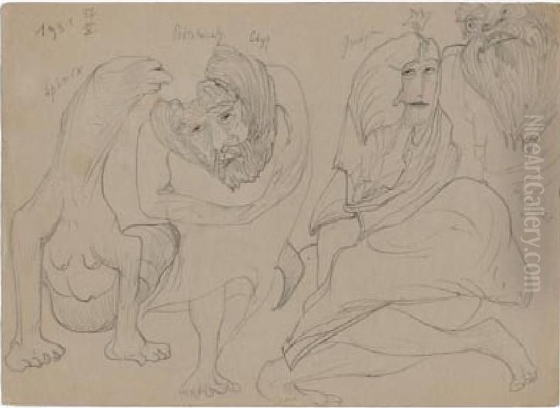 Sphynx. A Daddy like Oedipus. Judyta. Holofernes Oil Painting by Stanislaw Ignacy Witkiewicz (Witkacy)