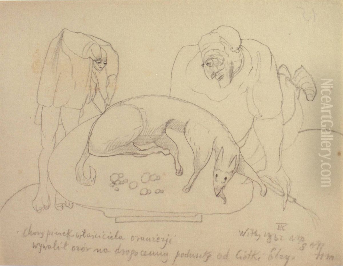 A sick puppy... Oil Painting by Stanislaw Ignacy Witkiewicz (Witkacy)