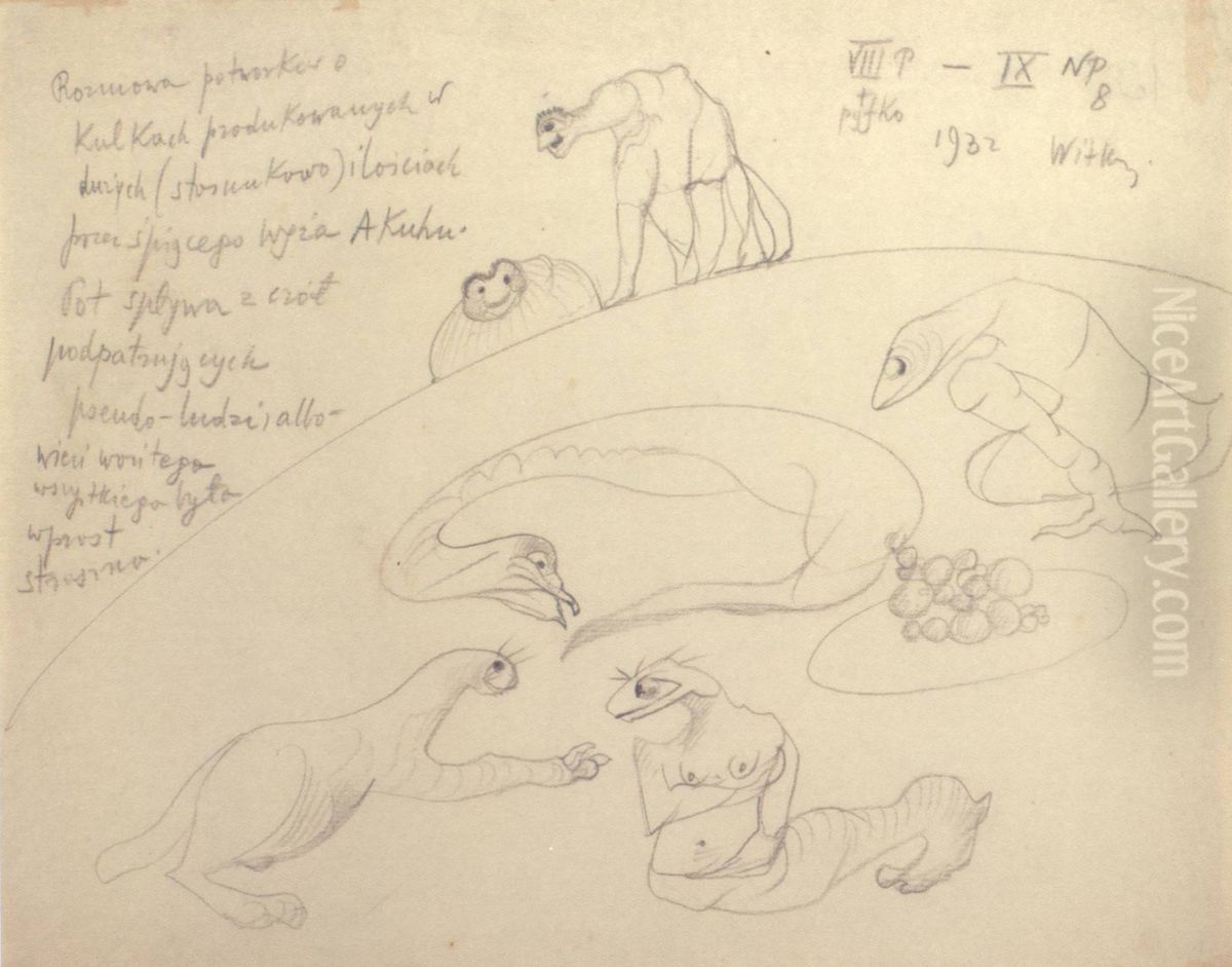 Rozmowa potworkow o kulkach... Oil Painting by Stanislaw Ignacy Witkiewicz (Witkacy)