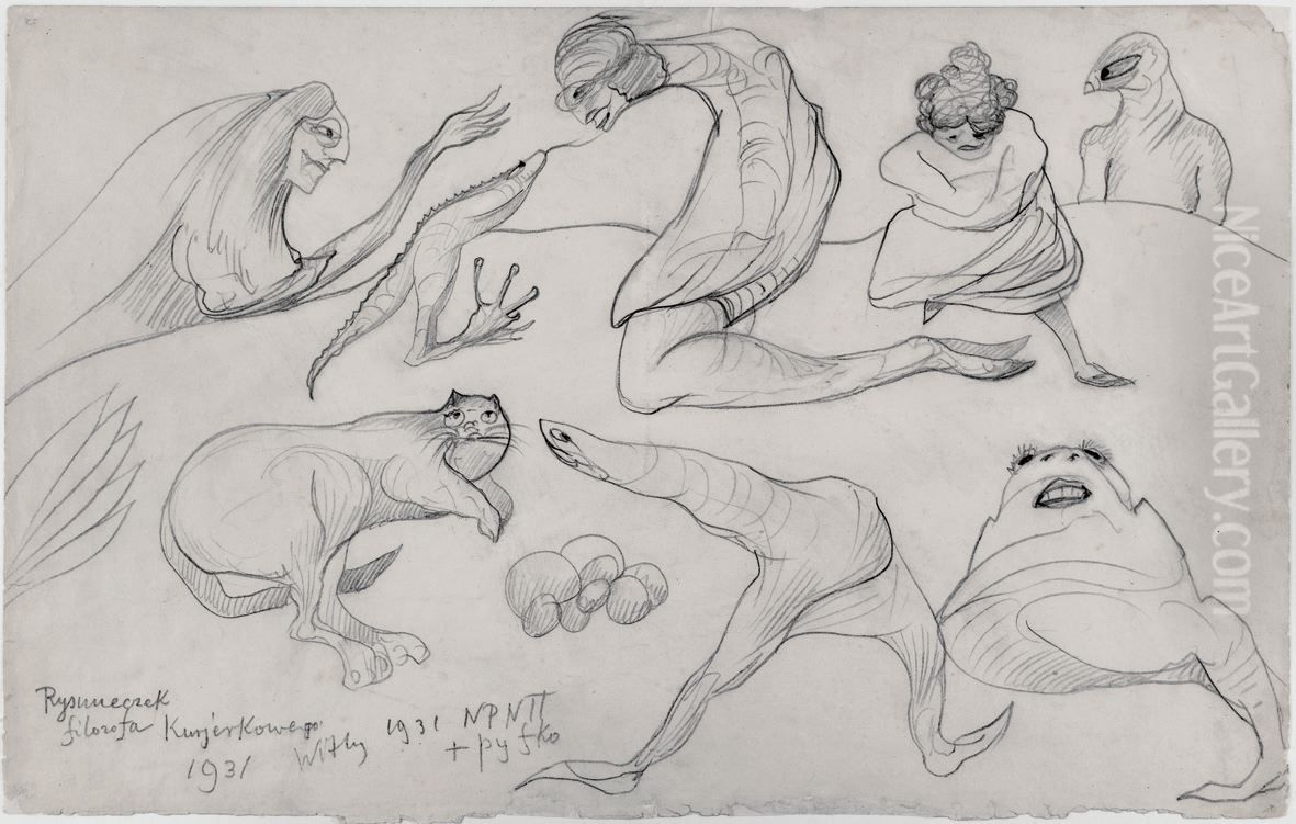 A Little Drawing of Courier Philosophers Oil Painting by Stanislaw Ignacy Witkiewicz (Witkacy)