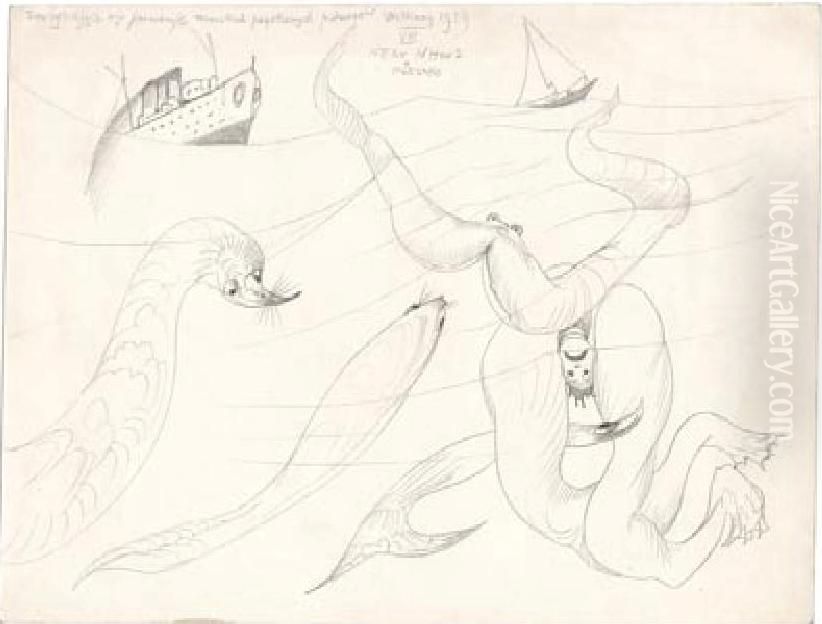 The Perversions of the Peyote Sea Monsters are Beginning Oil Painting by Stanislaw Ignacy Witkiewicz (Witkacy)