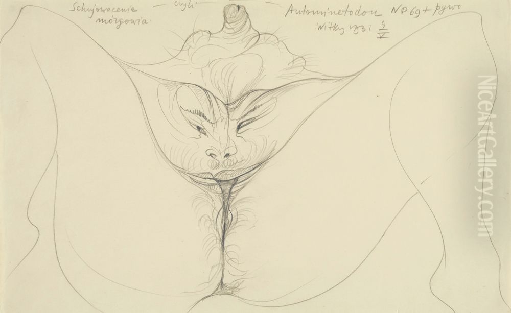 Cock on the brain or Automininetodon Oil Painting by Stanislaw Ignacy Witkiewicz (Witkacy)