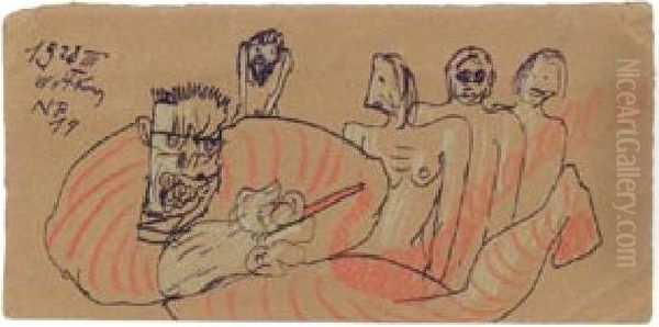 Kompozycja z piecioma postaciami Oil Painting by Stanislaw Ignacy Witkiewicz (Witkacy)