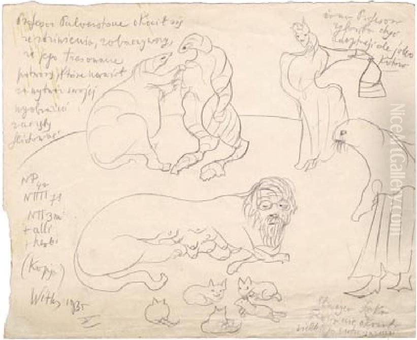 Profesor Pulverstone okocil sie... Oil Painting by Stanislaw Ignacy Witkiewicz (Witkacy)