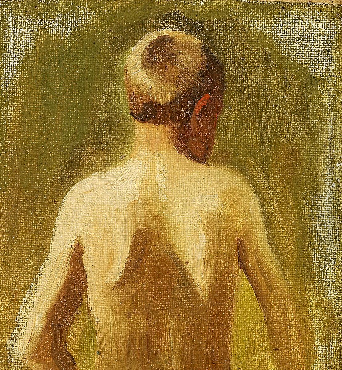 Modelstudie af en staende rygvendt nogen dreng. Oil Painting by Vilhelm Hammershoi