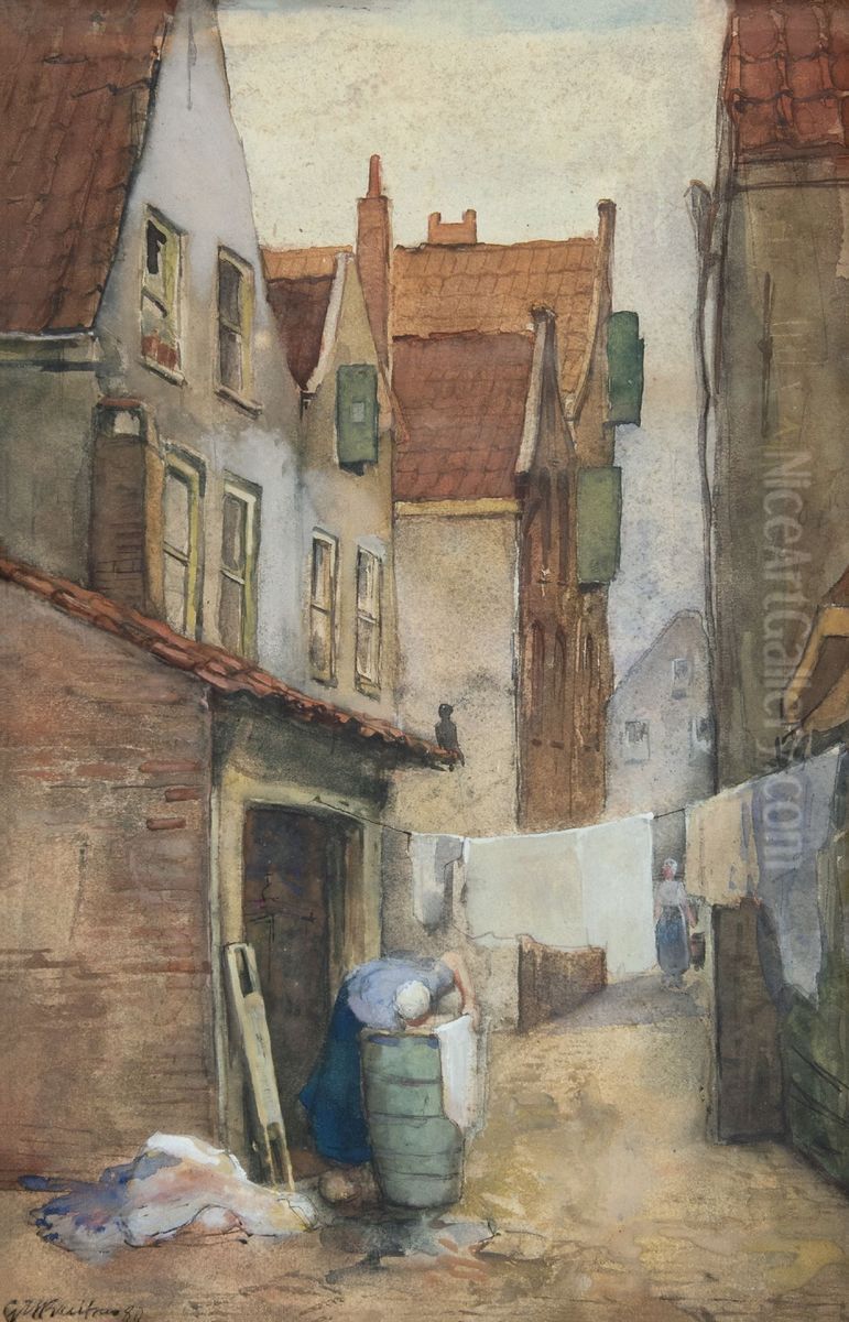 Street in Rotterdam with Laundress Oil Painting by George Hendrik Breitner