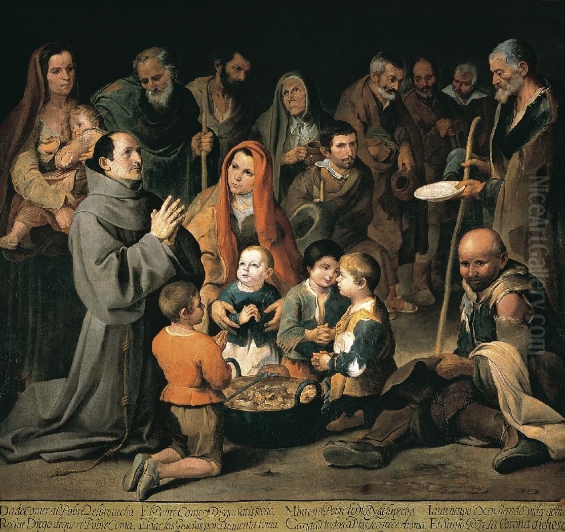 Saint Didacus of Alcala feeding the poor Oil Painting by Bartolome Esteban Murillo