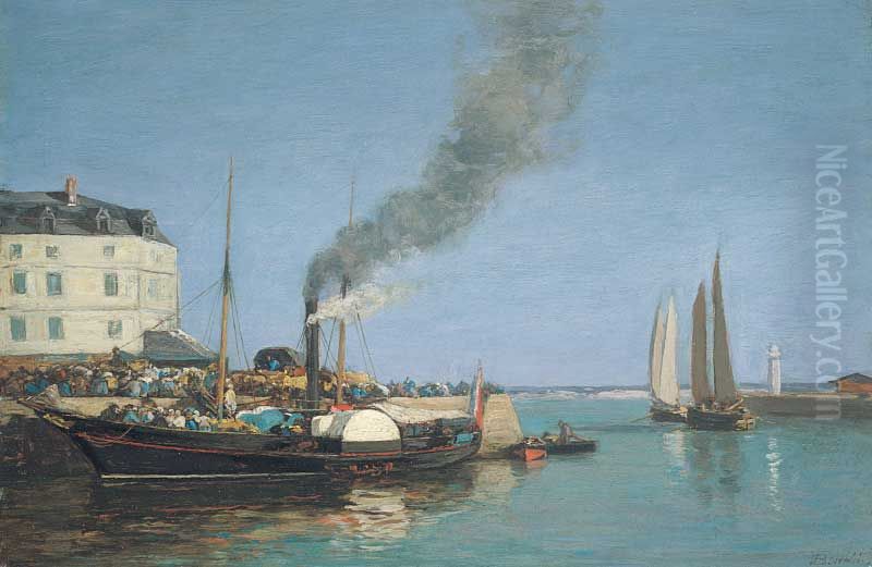 Honfleur, la jetee Oil Painting by Eugene Louis Boudin