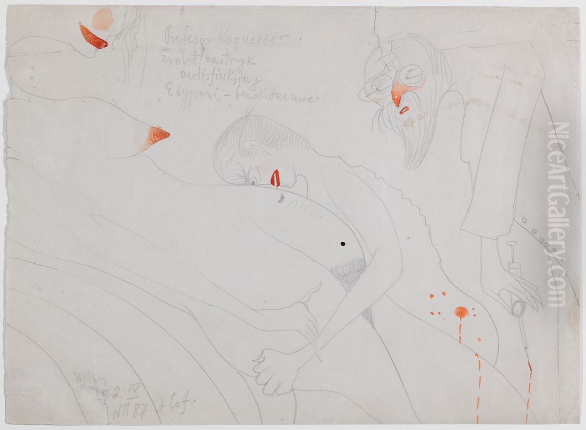 Professor Kronecker gave Oedipus an anti-sphinxin injection - to no avail Oil Painting by Stanislaw Ignacy Witkiewicz (Witkacy)