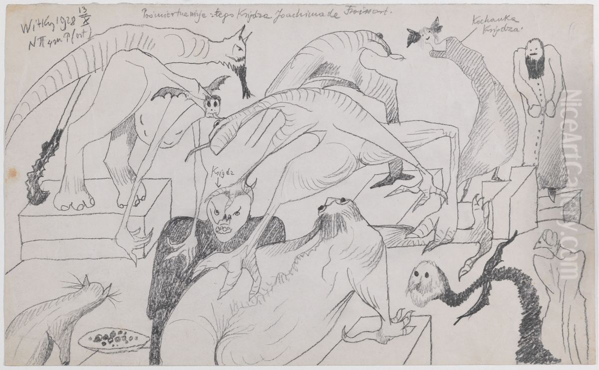 Posthumous visions of the evil Father Joachim de Froissart Oil Painting by Stanislaw Ignacy Witkiewicz (Witkacy)