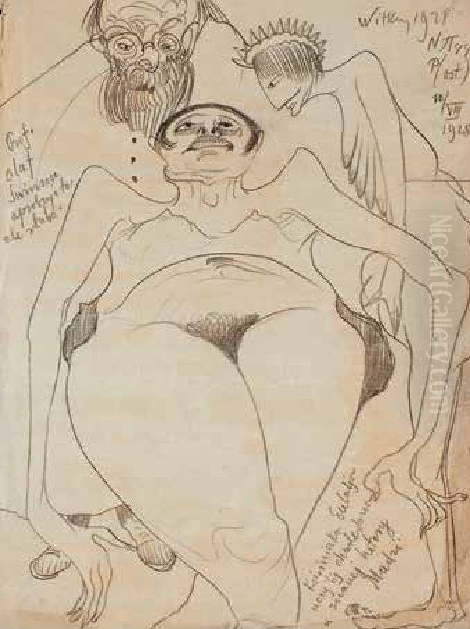 Prof. olaf Swinson approves, barely Oil Painting by Stanislaw Ignacy Witkiewicz (Witkacy)