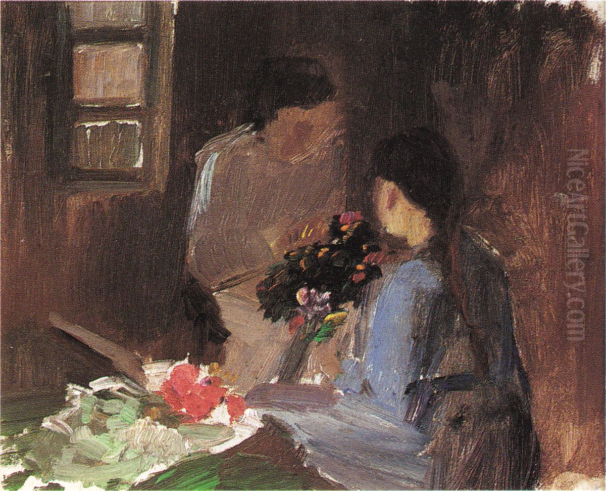Blomsterbinding. Oil Painting by Anna Ancher