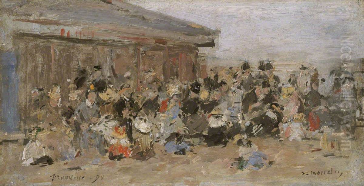 Beach at Trouville Oil Painting by Eugene Louis Boudin