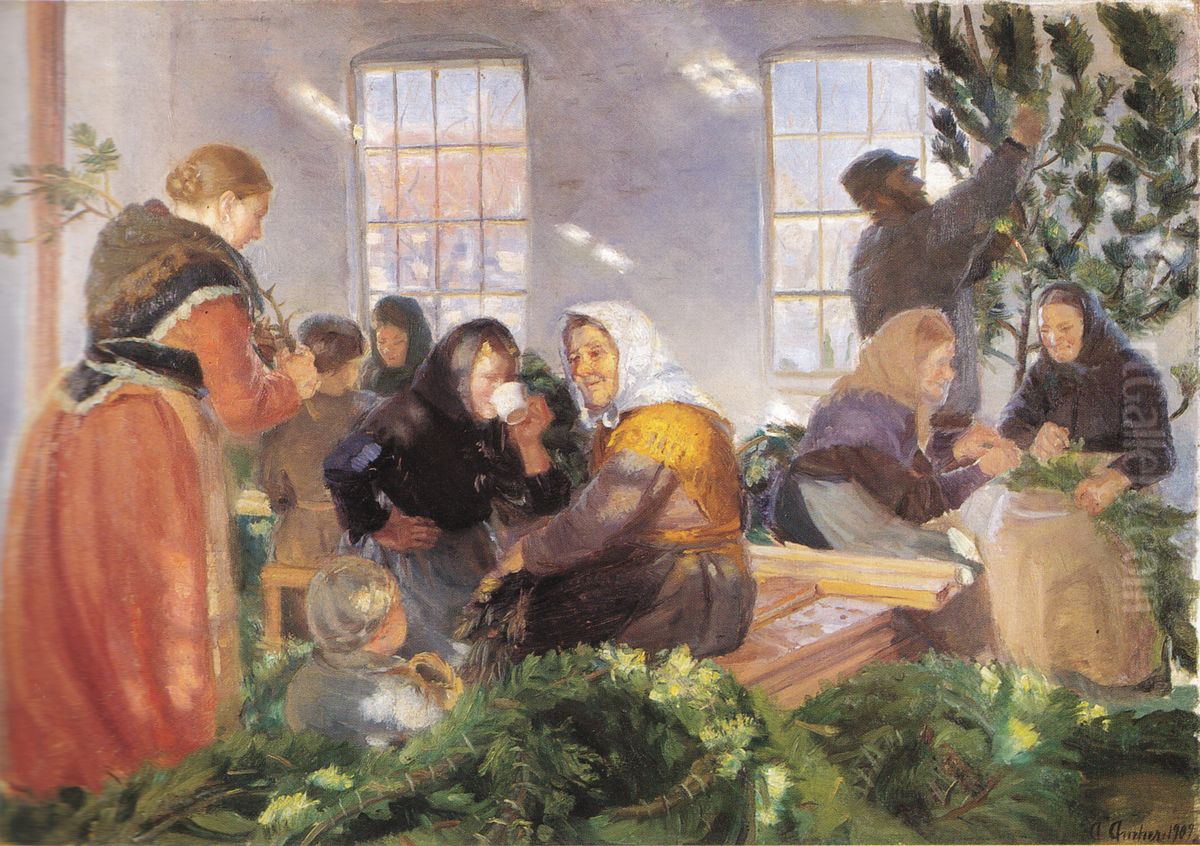 For kongebesoget. Oil Painting by Anna Ancher