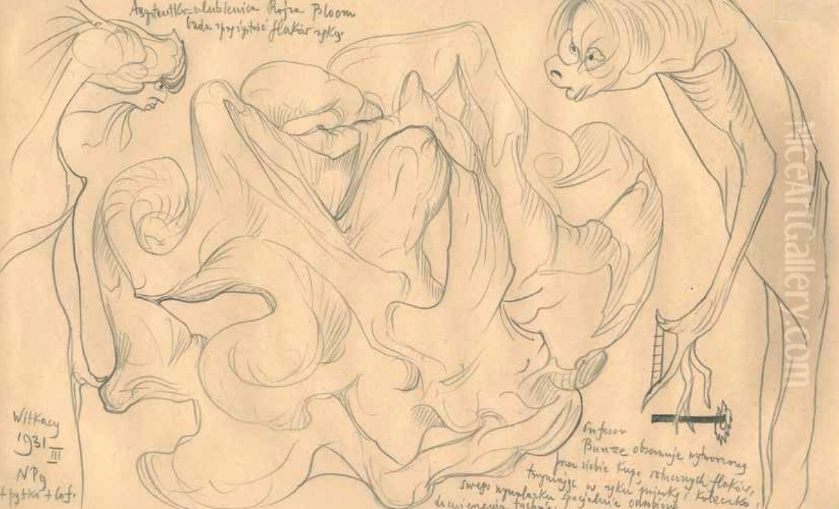 Rojza Bloom's favorite assistant examines the elasticity of the guts with her hand Oil Painting by Stanislaw Ignacy Witkiewicz (Witkacy)