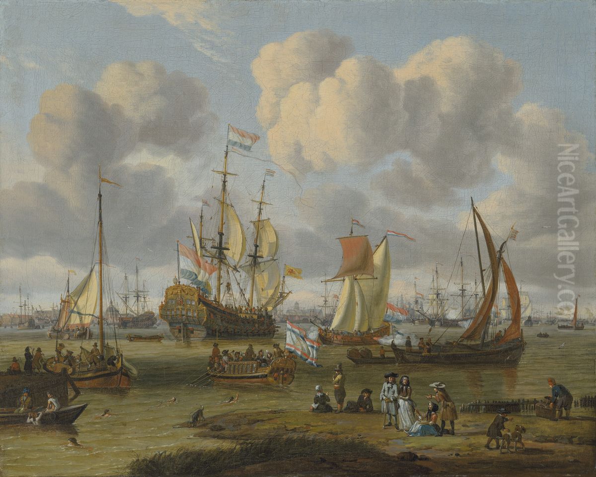 Schepen op het IJ voor Amsterdam Oil Painting by Abraham Storck