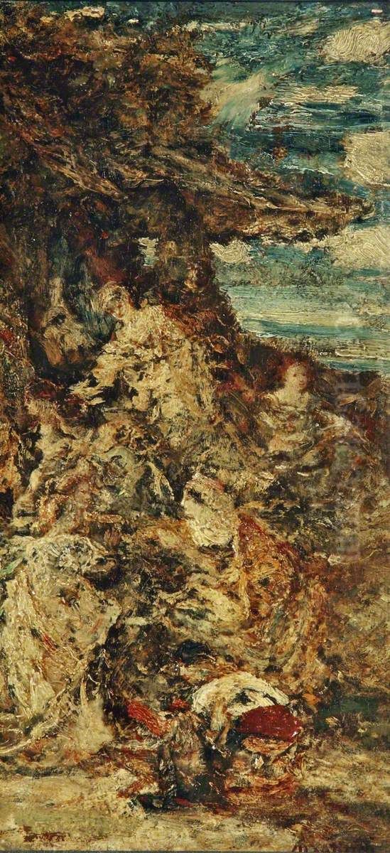 After the Cock Fight Oil Painting by Adolphe Joseph Thomas Monticelli