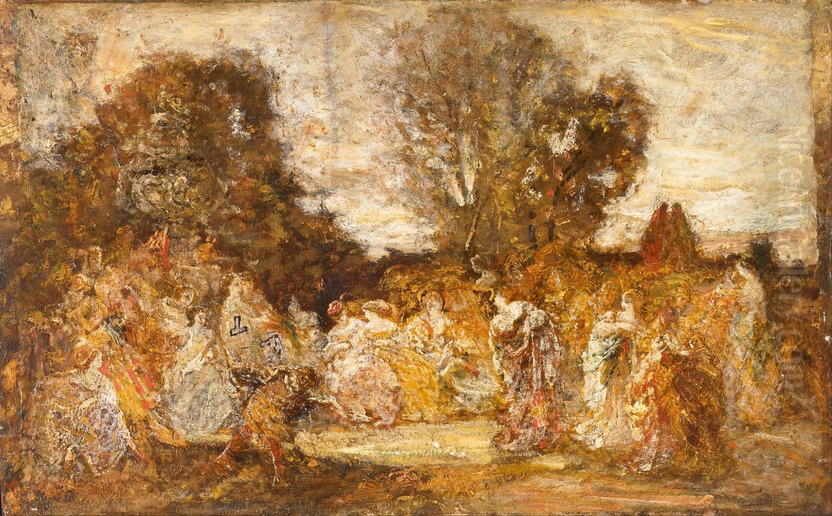 Ladies in a Garden Oil Painting by Adolphe Joseph Thomas Monticelli