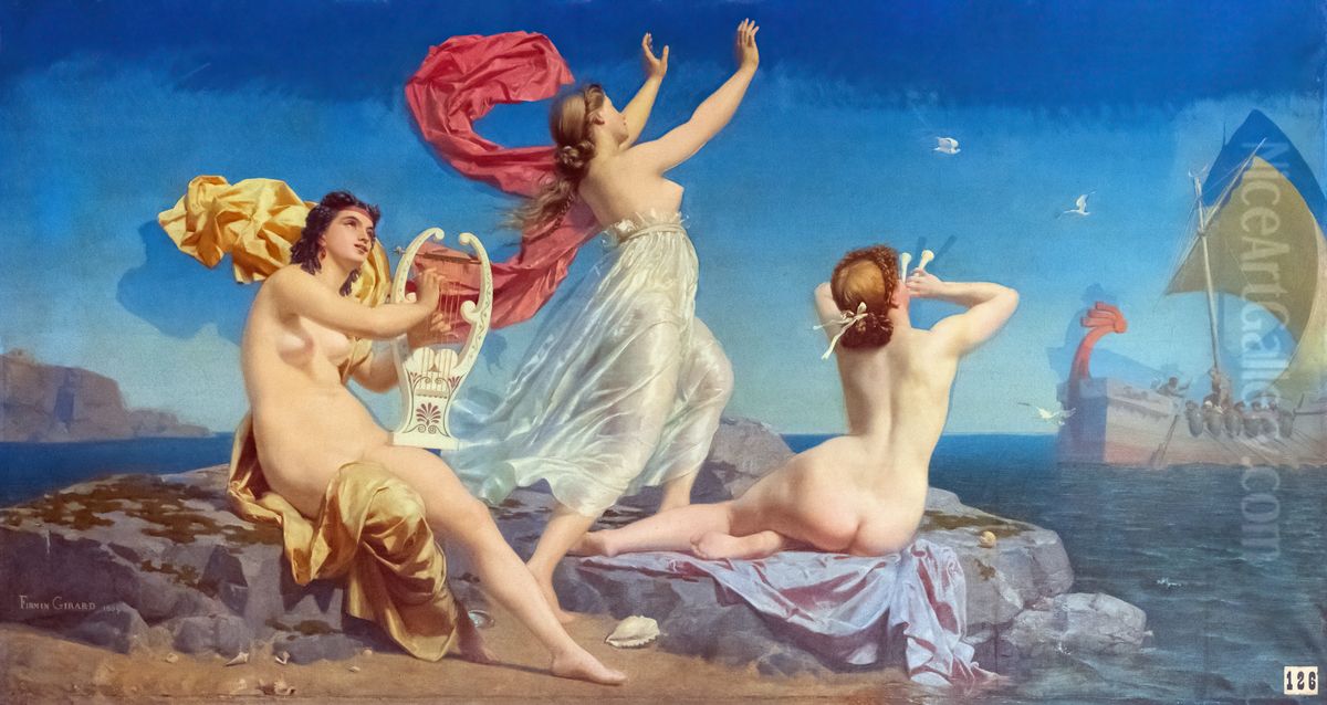 Marie-Francois Firmin-Girard - Les sirenes Oil Painting by Marie-Francois Firmin-Girard