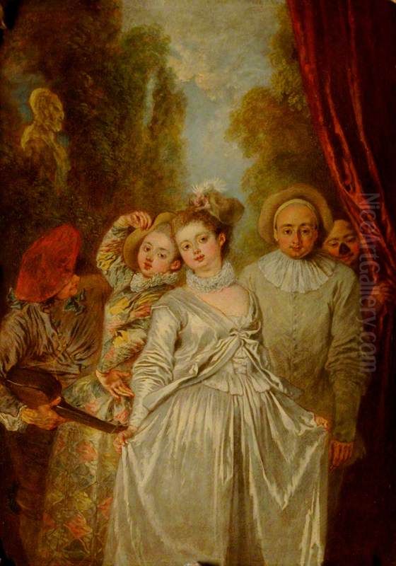 Actors of the Italian Troupe Oil Painting by Jean-Antoine Watteau