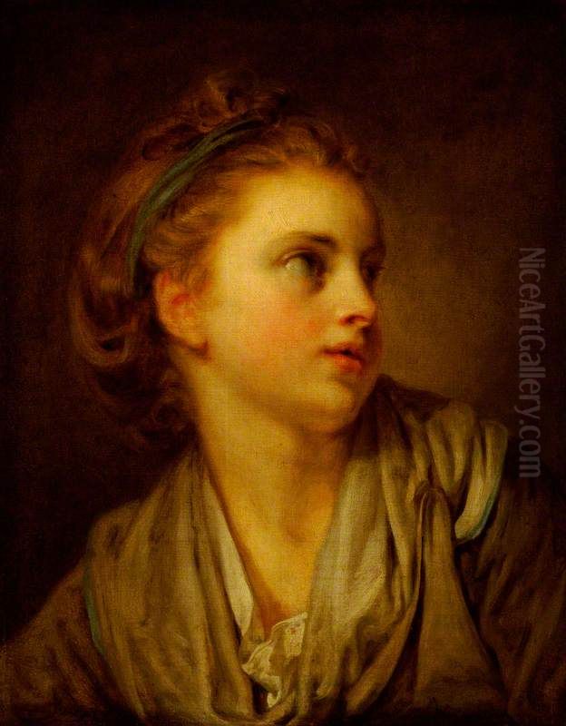 Head of a Girl Oil Painting by Jean-Baptiste Greuze