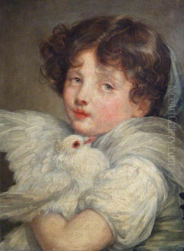 A Girl with a Dove Oil Painting by Jean-Baptiste Greuze