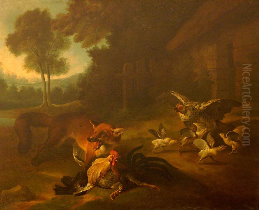 A Fox in the Farmyard Oil Painting by Jean-Baptiste Oudry