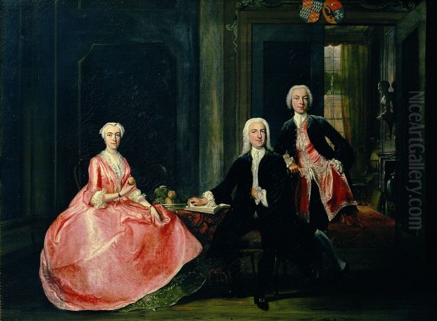 Portrait of de familie Tolling Portrait of Egidius Willem Tolling, zijn vrouw Golina Smith en zijn zoon Egidius Laurens Oil Painting by Cornelis Troost