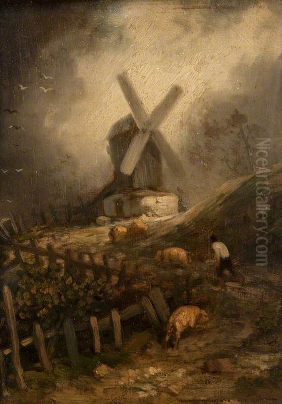 The Windmill Oil Painting by Charles Jacque