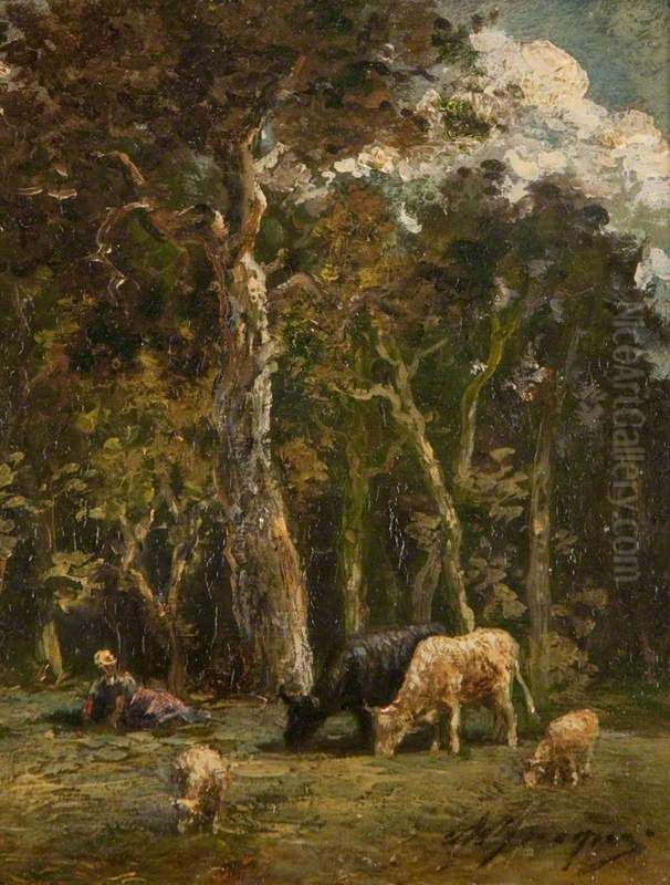 Meadow Pastures Oil Painting by Charles Jacque