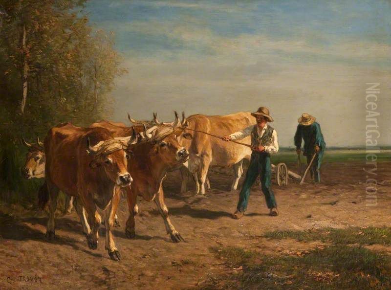 Oxen at work Oil Painting by Constant Troyon