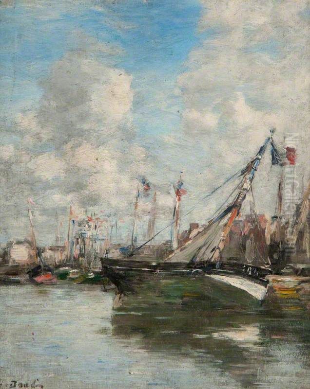 Harbour Scene, Trouville Oil Painting by Eugene Louis Boudin