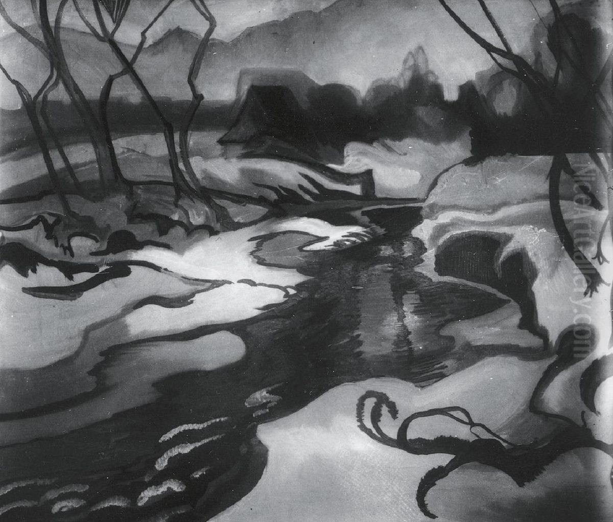 Krajobraz zimowy ze strumieniem Oil Painting by Stanislaw Ignacy Witkiewicz (Witkacy)