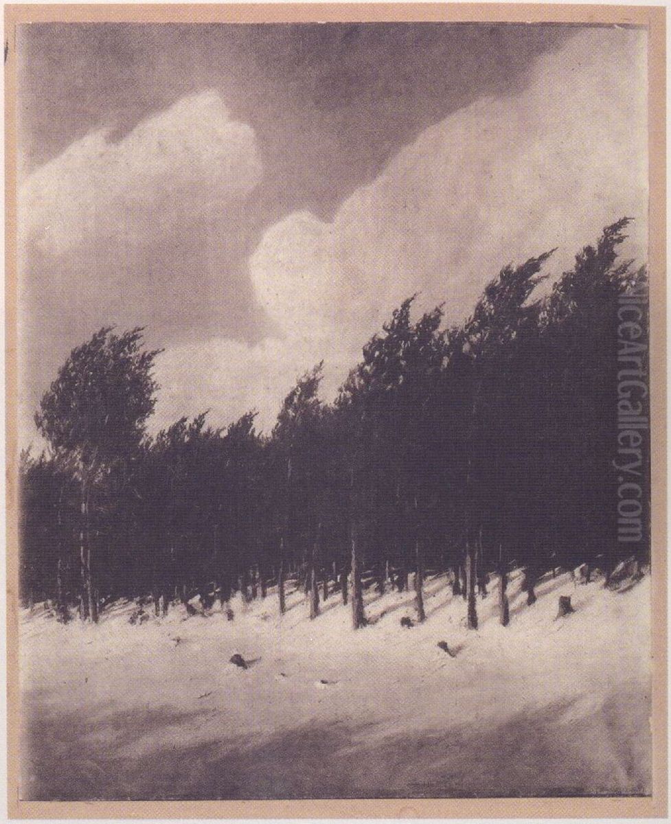 Forest in snow Oil Painting by Stanislaw Ignacy Witkiewicz (Witkacy)